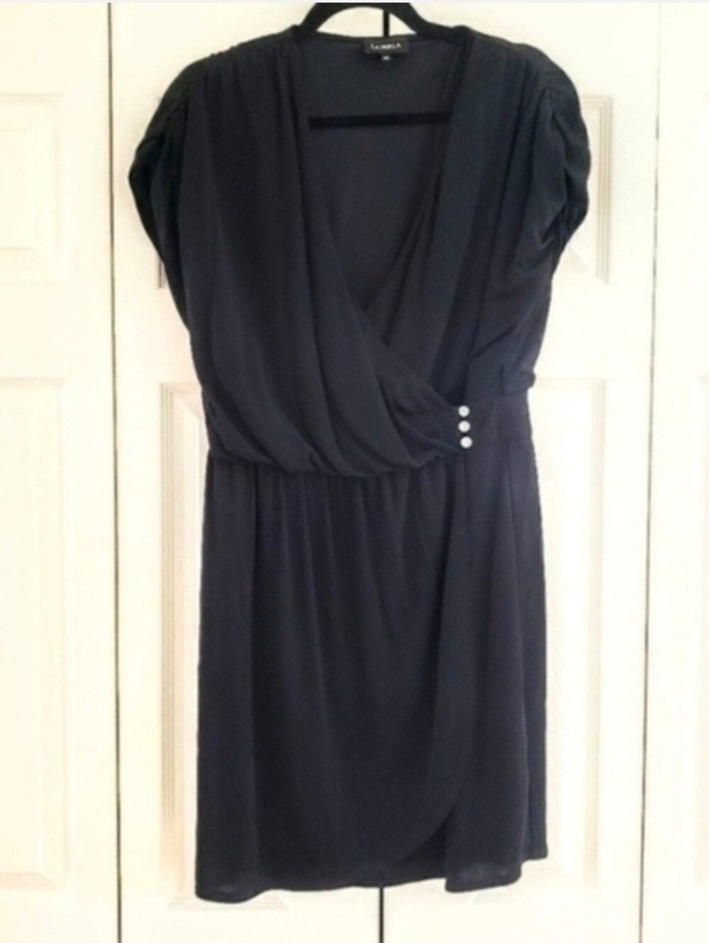 La Perla Black Rhinestone Diamond Closure Button Wrap Dress IT46 ~ Small
